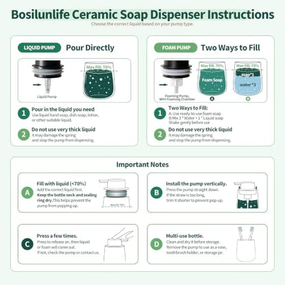 Bosilunlife 12Oz Ceramic Foam Soap Dispenser for Bathroom Kitchen Counter | Premium countertop foam pump creates delicate dense foam, stable desktop placement,Beige with Silver - color: Beige With Silver Pump