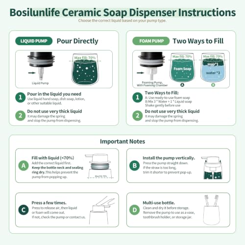 Bosilunlife 12Oz Ceramic Foam Soap Dispenser for Bathroom Kitchen Counter | Premium countertop foam pump creates delicate dense foam, stable desktop placement, Matte Light Grey - color: Matte Light Grey