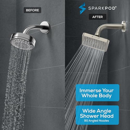 SparkPod Rain Shower Head, 8 Inch Square, Elegant Brushed Nickel Finish | High Pressure Shower Heads, 90 Nozzles, Adjustable Showerhead, No Tools Needed, Universal Connection - color: Elegant Brushed Nickel, style: 8 Inch Square