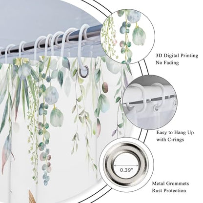 Sage Green Eucalyptus Spring Hummingbird Plants Bathroom Shower Curtain Set | 54"W x 78"H Botanical Leaves; waterproof HD print, quick-dry fabric with 12 free hooks for easy hanging. - color: A-sage Green, size: 54"W x 78"L (Pack of 1)