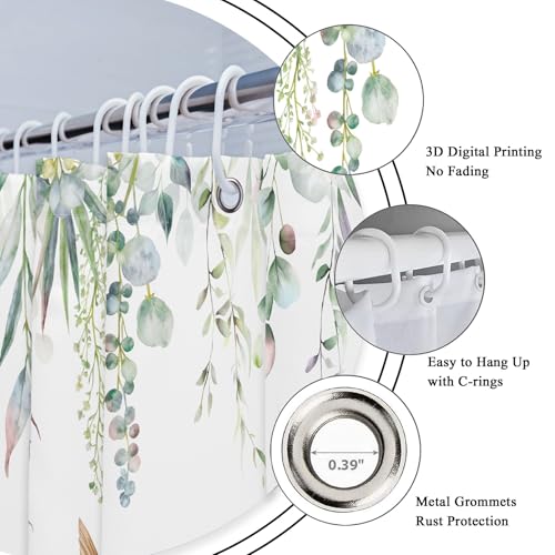 Small Stall Sage Green Eucalyptus Leaf Spring Bathroom Shower Curtain Set | 36"W x 72"H Plants Botanical; waterproof HD print, quick-dry fabric with 12 free hooks for easy hanging. - color: A-sage Green, size: 36"W x 72"L (Pack of 1)
