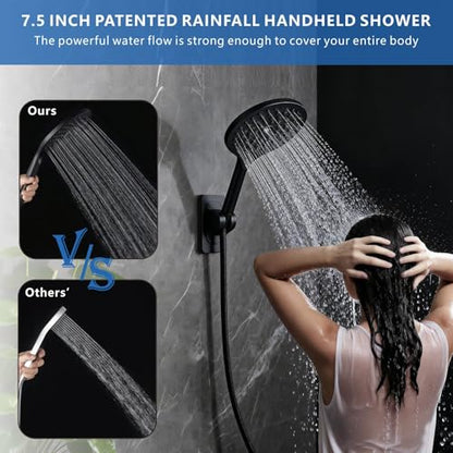 Dual Shower Head for Couples, 6" Fixed Rain Showerhead with 7.5" Large Handheld Shower Double Set, Renter-Friendly, Tandem Shower, SPA-Like, Gift for Women Men, Matte Black - color: Matte Black