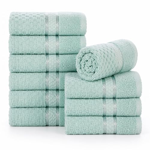 100% Cotton Washcloths 12x12 Inches, Popcorn Textured, Soft & Absorbent, Quick Dry, Set of 10, Mint Green - color: Mint Green, size: Pack of 10