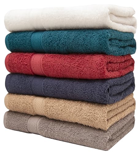 Pleasant Home Bath Towels Set of 6 (24” x 50”) 100% Cotton, Multicoloured | 515 GSM | Lightweight, Soft & Highly Absorbent Luxury Towels for Bathroom | for Gym, Pool & Spa - color: Multicoloured