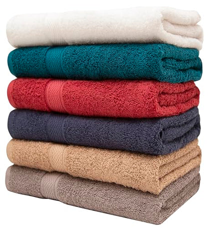 Pleasant Home Bath Towels Set of 6 (24” x 50”) 100% Cotton, Multicoloured | 515 GSM | Lightweight, Soft & Highly Absorbent Luxury Towels for Bathroom | for Gym, Pool & Spa - color: Multicoloured