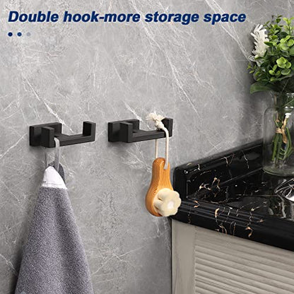 NearMoon Bath Double Towel Hook- SUS304 Stainless Steel Square Robe Towel Holder, Heavy Duty Rustproof Double Coat Hook for Bathroom Livingroom Kitchen Wall Mounted, 2 Pack (Matte Black) - color: Matte Black
