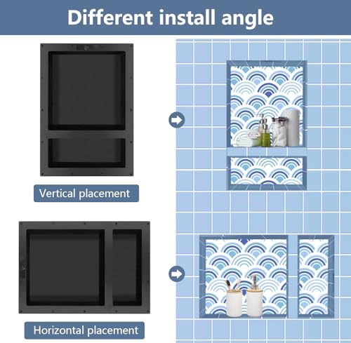 Ready Tile Double Shelf Shower Niche 25" x 17" x 4" Dimensions - Toiletry and Bathroom Niche Storage- Simple Installation with Texture Surface Shower Cubby Double Shelves