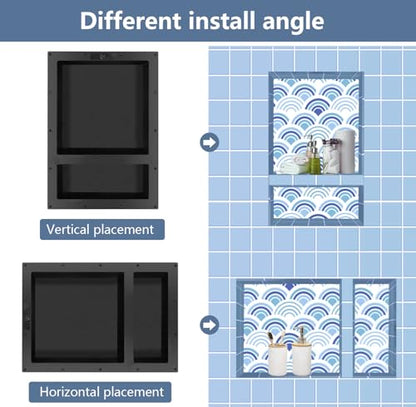 Ready Tile Double Shelf Shower Niche 25" x 17" x 4" Dimensions - Toiletry and Bathroom Niche Storage- Simple Installation with Texture Surface Shower Cubby Double Shelves