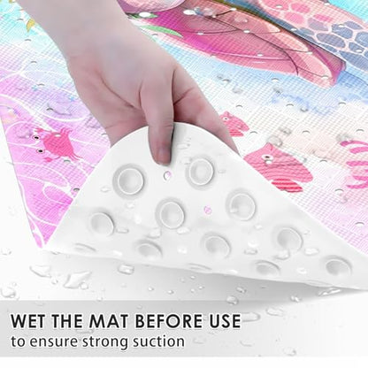 Cute Pink Sea Turtle Bathtub Shower Mat Marine Life Ocean Flower Non-Slip Tub Mat Extra Long Bath Floor Mats 40X16 Inch Machine Washable for Bathroom Tub Bath Mat for Toddler and Baby - color: Pink Sea Turtle