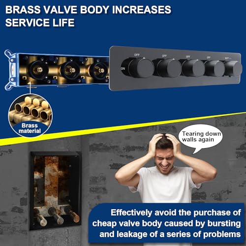 Thermostatic Shower System Dual 16" Ceiling & 8" Wall Mounted Rain Shower Heads, 4 Function, Matte Black - color: Matte Black