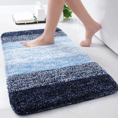 Arotive Microfiber Bathroom Rugs, Shaggy Soft and Absorbent Bath Rug, Thick Plush Machine Washable Dry Bath Mats for Bathroom, Tub and Shower, 30x17, Blue, Rectangular - color: Blue, size: 30" X 17"