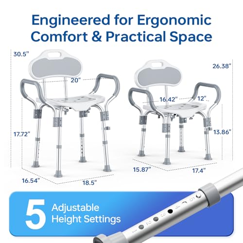 BlessReach Shower Chair for Inside Shower, 400 lbs Adjustable Shower Stool with Suction Feet, Shower Seat for Inside Tub Bathroom Bench Shower Chair for Elderly and Disabled - Grey