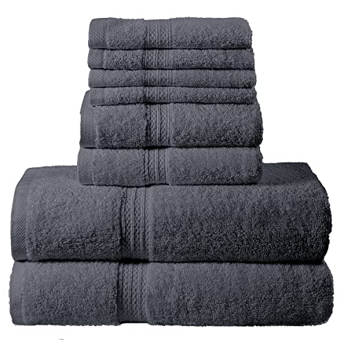 8 Piece Towels Set, Extra Absorbent - 100% Cotton - Quick Dry 2Pc Bath 2Pc Hand 4Pc Washcloth Set, Hotel & Spa Quality | Superior Absorbency 600 GSM - Angelo Charcoal - color: Angelo Charcoal, style: Angelo