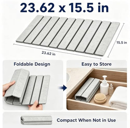 Diatomaceous Earth Bath Mat, Foldable Stone Bath Mat, 23.6 x 15.5 Inch Absorbent, Quick Drying, Diatomaceous Earth Stone Mats for Bathroom, Easy Store, Easy Clean - color: Light Gray 1pck
