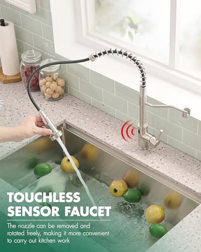 AIMADI Touchless Kitchen Faucet with Pull Down Sprayer,Brushed Nickel | Motion Sensor Kitchen Sink Faucet,Smart Hands Free,Stainless Steel Spring Faucets for Farmhouse RV Utility Sink - color: Brushed Nickel-1