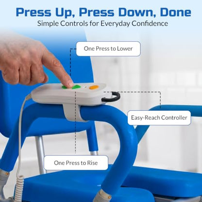 Raised Toilet Seat with Handles, Elevated Toilet Seat Riser for Seniors | Comfortable, Accessible Bedside Toileting - Blue, padded seat, backrest, 330 lb - size: 330lb. Capacity