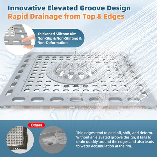 Hibbent Upgraded Shower Drain Hair Catcher for Bathroom Floor 4" Drain, Anti-Clogging Shower Drain Cover, Stainless Steel & Silicone Drain Strainer with Handle, Shower Drain Protector, Grey - color: 4' Light Grey