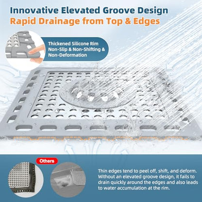 Hibbent Upgraded Shower Drain Hair Catcher for Bathroom Floor 4" Drain, Anti-Clogging Shower Drain Cover, Stainless Steel & Silicone Drain Strainer with Handle, Shower Drain Protector, Grey - color: 4' Light Grey