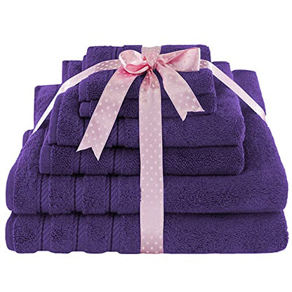 American Soft Linen 100% Carde Cotton 6 Piece Towel Set, 590 GSM Heavy Weight Soft Absorbent Turkish Towels for Bathroom, Rich Purple - color: Rich Purple