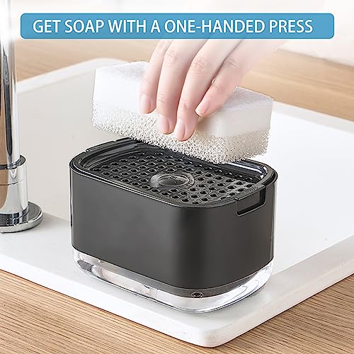 Dish Soap Dispenser for Kitchen Sink with Sponge Included, RUFCRIL 10oz/300ml Soap Pump Dispenser and Sponge Holder, Black - color: Black-10 Oz
