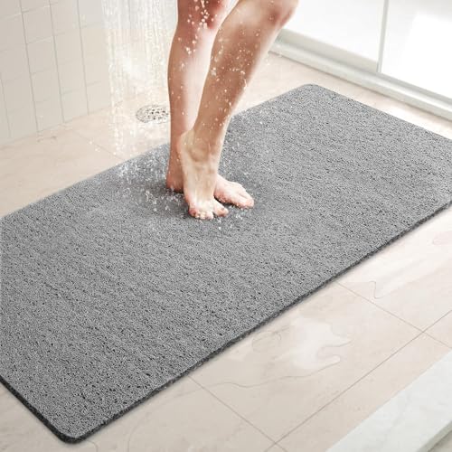 LuxStep Shower Mat Bathtub Mat,Non-Slip Bath Mat with Drain, Quick Drying | 40x16 inch, PVC Loofah Bathmat for Tub,Shower,Bathroom, Grey - color: Stylish Grey, size: 40" x 16"