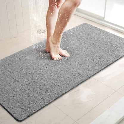 LuxStep Shower Mat Bathtub Mat,Non-Slip Bath Mat with Drain, Quick Drying | 40x16 inch, PVC Loofah Bathmat for Tub,Shower,Bathroom, Grey - color: Stylish Grey, size: 40" x 16"