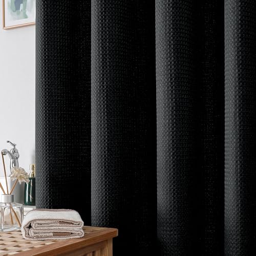 Black Shower Curtain, Stall Small Waffle Weave Heavy Fabric Shower Curtains for Narrow Size Bathroom, Waterproof Soft Hotel Spa Luxury Bath Curtain Set, Machine Washable, Black, 36x72 Inch - color: Black, size: 36"W x 72"L (Pack of 1)
