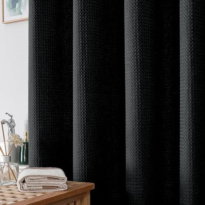 Black Shower Curtain, Stall Small Waffle Weave Heavy Fabric Shower Curtains for Narrow Size Bathroom, Waterproof Soft Hotel Spa Luxury Bath Curtain Set, Machine Washable, Black, 36x72 Inch - color: Black, size: 36"W x 72"L (Pack of 1)