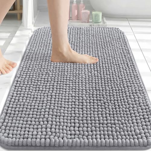 Arotive Chenille Bathroom Rugs 34x21, Soft Absorbent Bath Mat, Grey | Rubber Backing, Machine Washable Dry Bath Mats for Bathroom Floor, Tub and Shower, Home Decor Accessories - color: Grey, size: 34" X 21"