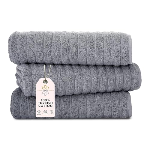 CTT - Luxury Jumbo Bath Sheet 3 Piece, 100% Turkish Cotton, Absorbent & Ultra Comfy Bath Towel Sheets for Hotels & Spa | 40"x65" (Grey) - color: Grey, size: 3-Piece Bath Sheets
