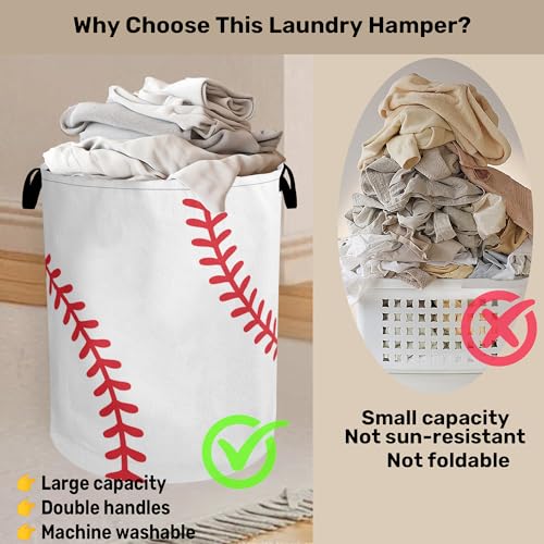 Baseball Large Clothes Hamper Bag - Laundry Basket with Handles, Space Saving Foldable Design for Nursery - color: Baseball