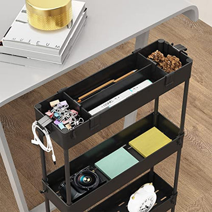 Slim Storage Cart 4 Tier,Bathroom Organizer Rolling Utility,Mobile Shelving Unit Slide Out for Office, Kitchen, Laundry Room & Narrow Places,Black - color: Black