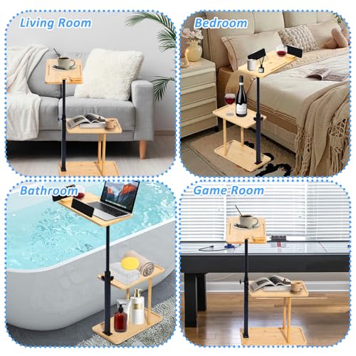 3 Layer Bath Tub Tray Table Liftable Freestanding Bamboo Bath Tray Caddy for Tub Against Wall Shelf Bathroom Organizer Shelf for Luxury Spa (Square) - color: Square