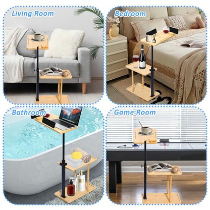 3 Layer Bath Tub Tray Table Liftable Freestanding Bamboo Bath Tray Caddy for Tub Against Wall Shelf Bathroom Organizer Shelf for Luxury Spa (Square) - color: Square