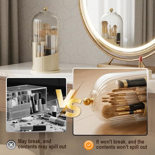 Concealed Toothbrush Holder, Makeup Brush Holder Organizer with Lid 360 Rotating Clear Dustproof for Dresser Tabletop Bathroom Countertop (White - A) - color: White - a
