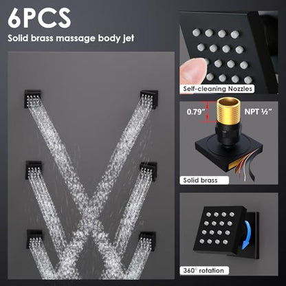 Enga Shower System with Body Jets, 12 Inch Wall Mount Rainfall Shower System and Handheld Body Spray Shower Faucets sets Combo with Rough-in Valve, Matte Black - color: Matte Black, style: Wall Mount - 6 Jets