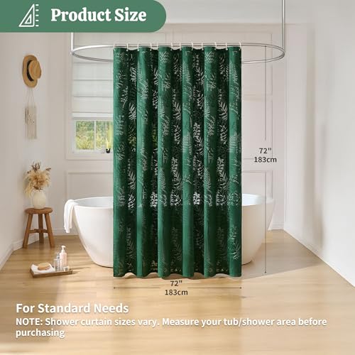 Dark Green Shower Curtain Lace Tropical Plant Textured Shower Curtain Sheer Farmhouse Fabric Shower Curtains for Bathroom 72 x 72 - color: Dark Green, size: 72"W x 72"L (Pack of 1)
