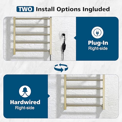 Heated Towel Racks, 5 Bars Towel Warmer with 24hr Timer Stainless Steel Wall Mounted Electric Towel Warmers for Bathroom - color: Gold