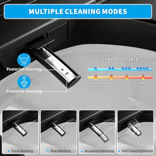 Black Smart Bidet Toilet with Foam Shield, Auto Open/Close Lid & Seat, Foot Sensor Flush, Tankless One Piece Elongated, Heated Seat, Instant Warm Water & Dryer - color: Black