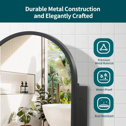 Movo Arched Black Medicine Cabinet with Mirror 16 x30 Inch | Metal Framed Bathroom Mirror Medicine Cabinet Wall Mounted,Recessed Medicine Cabinets for Bathroom with 2 Removable Shelves - size: 4.72"D x 16"W x 30"H