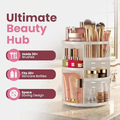 Masirs 360 Rotating Makeup Organizer Countertop, Adjustable Shelf, White | 360-Degree Rotating Makeup Organizer, Adjustable Shelf Height, Cosmetic Perfume Skincare Storage, Vanity Countertop, White - color: White