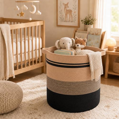 OIAHOMY 80L Laundry Baskets-Laundry Hamper,Storage Basket with Handles,Decorative Basket for Living room,Woven Storage Basket for Toys Bin,Pillows, Blankets,Clothes-20x18in-Yellow Black | Tall Dirty Clothes Hamper with Handle,Blanket Basket,Decorative Bas