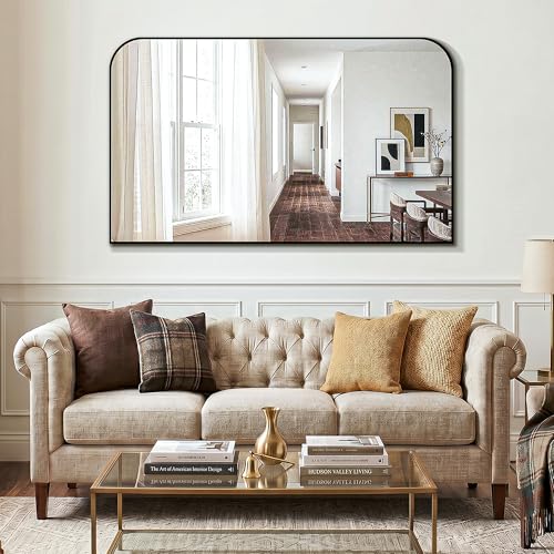 Black Bathroom Vanity Mirror 50x30 Inch | Metal Framed Bathroom Mirror for over Sink, Living Room, Bedroom, Entryway, Mantel, Fireplace Decor, Wall Mounted - size: 30"L x 50"W