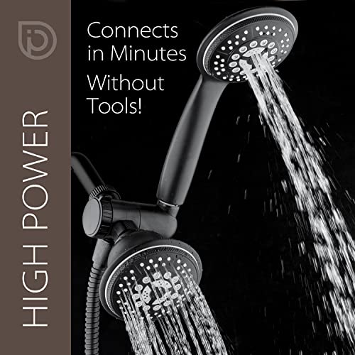 High Pressure 24-Function Dual 2-in-1 Handheld Shower Head Combo | With Self-clean Nozzles, 3-way Anti-swivel Water Diverter, and Premium Stainless Steel Hose / Matte Black Plated Finish - color: Matte Black, size: 2.5 Gallon Per Minute