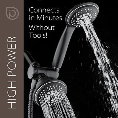 High Pressure 24-Function Dual 2-in-1 Handheld Shower Head Combo | With Self-clean Nozzles, 3-way Anti-swivel Water Diverter, and Premium Stainless Steel Hose / Matte Black Plated Finish - color: Matte Black, size: 2.5 Gallon Per Minute