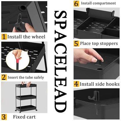Slim Storage Cart 3 Tier,Bathroom Organizer Rolling Utility,Mobile Shelving Unit Slide Out for Office, Kitchen, Laundry Room & Narrow Places,Black - color: Black