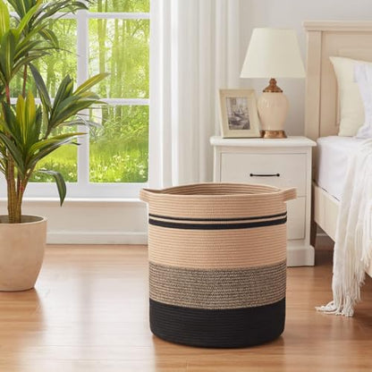 OIAHOMY 80L Laundry Baskets-Laundry Hamper,Storage Basket with Handles,Decorative Basket for Living room,Woven Storage Basket for Toys Bin,Pillows, Blankets,Clothes-20x18in-Yellow Black | Tall Dirty Clothes Hamper with Handle,Blanket Basket,Decorative Bas