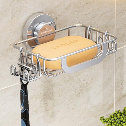 Soap Holder, Soap Dish for Shower, Suction Cup Bar Soap Holder | Soap Bar Holder for Shower, Wall Mounted Self Draining, NO Drill Sponge Holder for Bathroom, Bathtub Kitchen Sink, Silver - style: 1 tier Silver