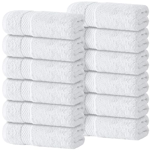 White Classic Luxury Cotton Washcloths 13x13 Inch - 650 GSM Turkish Cotton | Hotel, Spa, Bathroom Face Towel | 12 Pack - color: 01: White