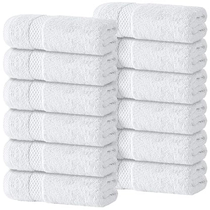 White Classic Luxury Cotton Washcloths 13x13 Inch - 650 GSM Turkish Cotton | Hotel, Spa, Bathroom Face Towel | 12 Pack - color: 01: White